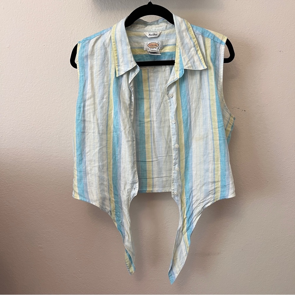 Talbots Blue and Yellow Striped Crop Top
